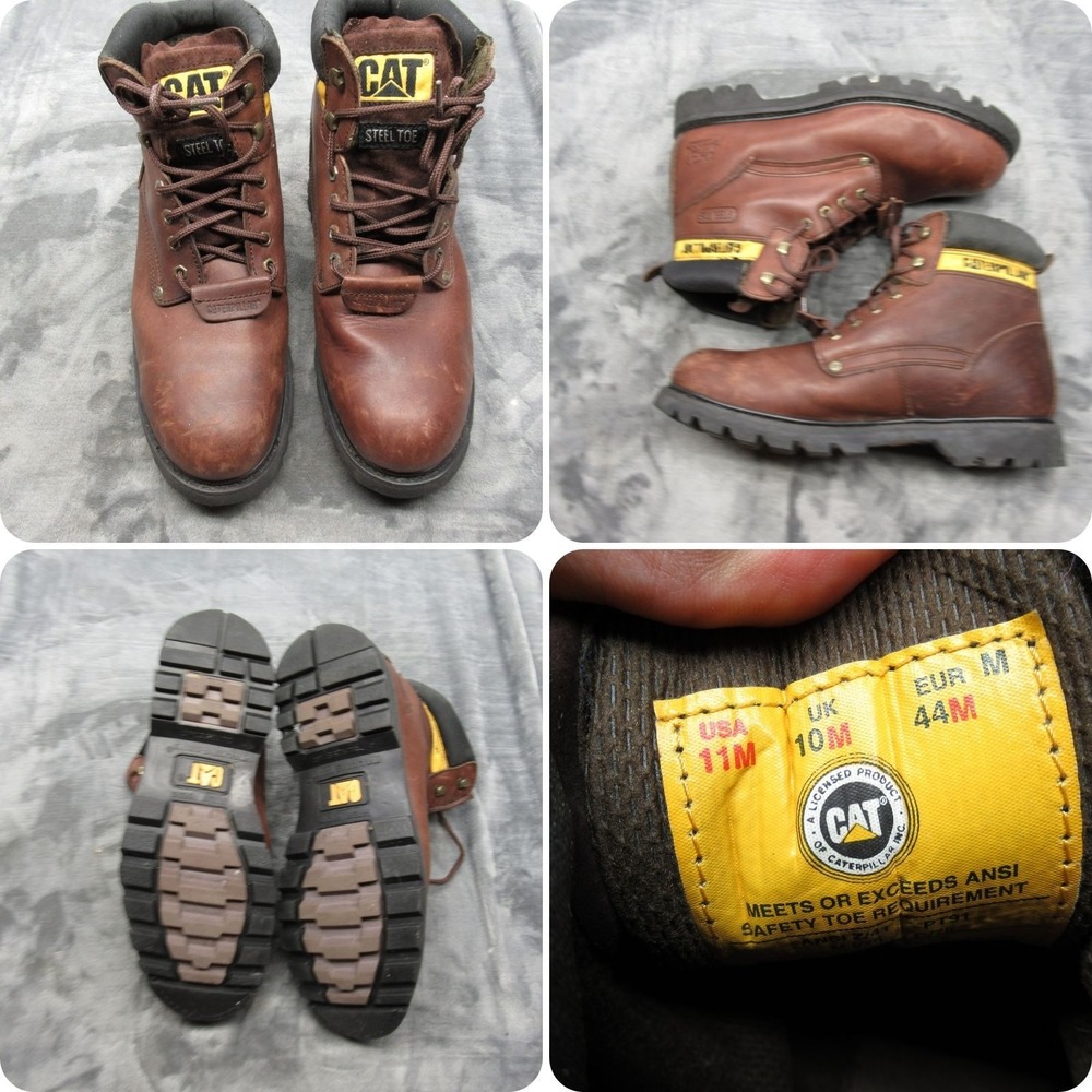 Caterpillar Work Boots Mens 11M Brown Steel Toe Leather Second Shift Lace‎ Up